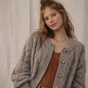 Brown cable knit cardigan with button front #knitwear #cableknit #winterwear